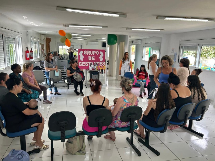 Gestantes participam de encontro na UBS São Cristóvão, em Erechim, com foco na saúde emocional durante a gestação.