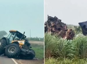 Acidente entre carreta e trator deixa motorista morto na BR-158, em Canarana (MT), na região da Matinha.