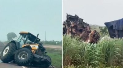 Acidente entre carreta e trator deixa motorista morto na BR-158, em Canarana (MT), na região da Matinha.