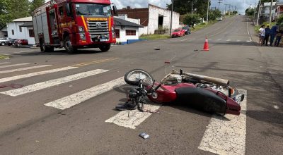 Grave acidente em Getúlio Vargas RS no bairro Santo André envolveu moto e caminhonete e resultou na morte de um motociclista.