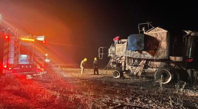Colheitadeira é atingida por incêndio durante colheita de soja em Papanduva e prejuízo passa de R$ 1 milhão.