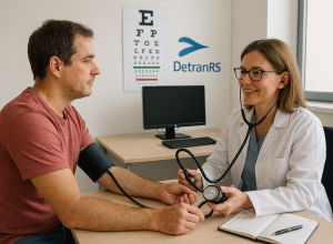 Motorista realiza exame médico obrigatório para renovação da CNH no DetranRS em 2026.