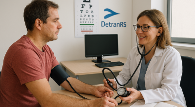 Motorista realiza exame médico obrigatório para renovação da CNH no DetranRS em 2026.