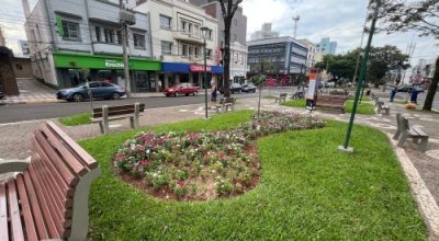 Revitalização dos canteiros da Avenida Maurício Cardoso em Erechim-RS inclui restauro manual das tradicionais pedras portuguesas.